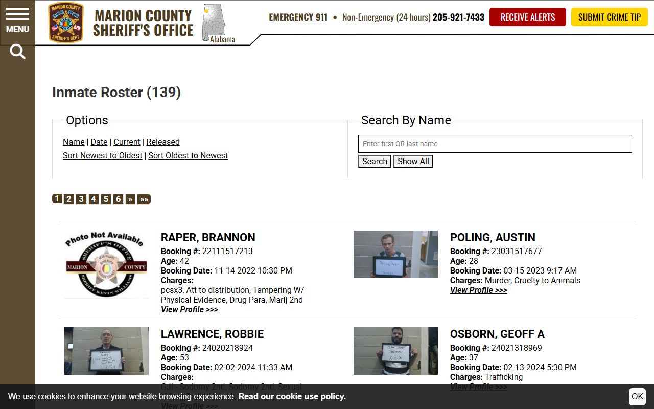 Marion County inmate records jail roster search page