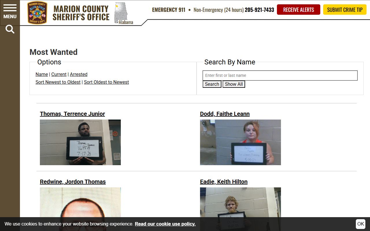 Marion County arrest records Most Wanted search page